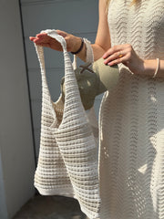 Tasche Nature/Beige Crochet Stripes