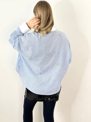 Bluse BL24-00197 Blue Rhinestones